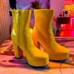 Neon Yellow Platform Boots